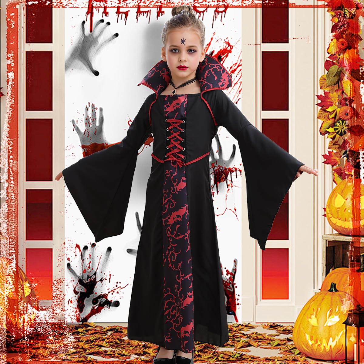 iTVTi Girls Vampire Costume Black Dress Halloween Cosplay 6-7 Years Tag 140