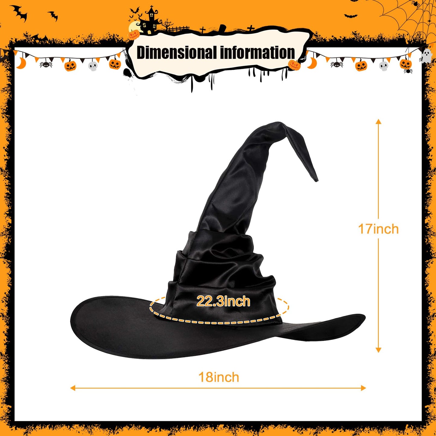 Leuceiy Halloween Witch Hat Black Polyester One Size Women Costume Accessory