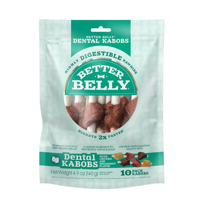 BestBy12/25 Better Belly Dental Kabobs Dog Chews Spearmint 10 Count