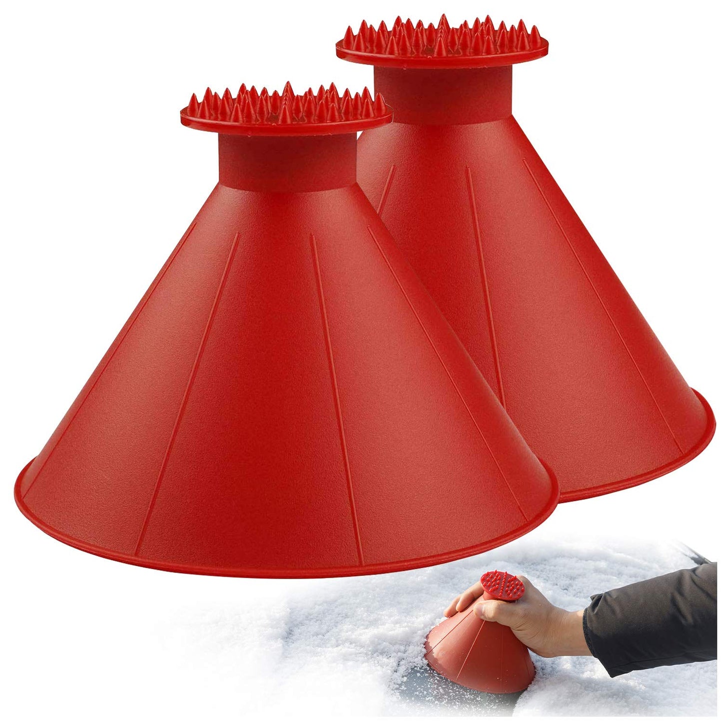 CLESDF Magical Car Ice Scraper Funnel 2 Pack Red Cone Windshield Snow Scraper