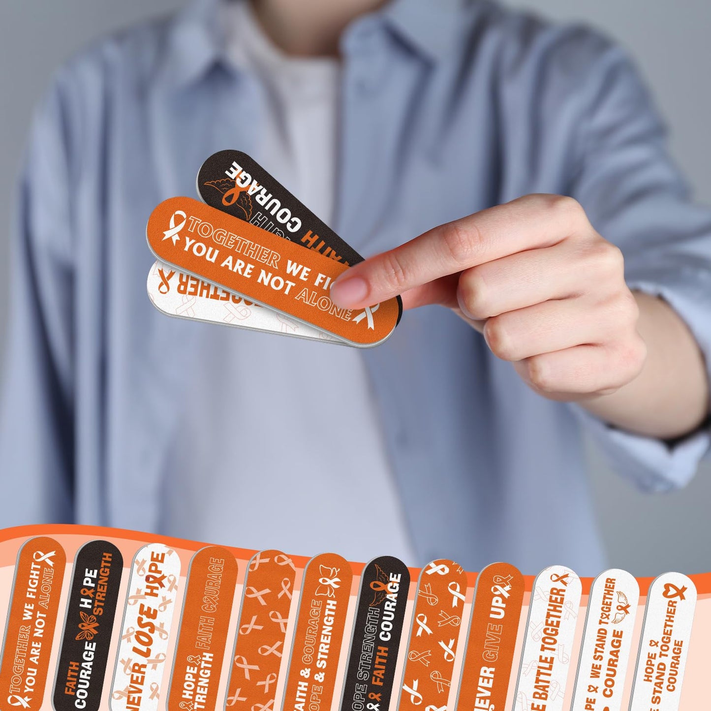 Lasnten 204 Pcs Orange Ribbon Nail Files Bulk Emery Boards Leukemia Awareness