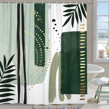 Torich Mid Century Boho Geometric Waterproof Shower Curtain 69x72 Green 12pc