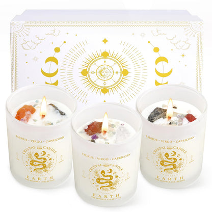 Suhctuptx Zodiac Lavender Scented Soy Candles Healing Crystals Fire Signs Small