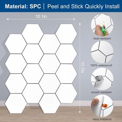 Yipscazo Hexagon Peel Stick Backsplash Tile SPC Faux Marble Pure White 1 Sheet