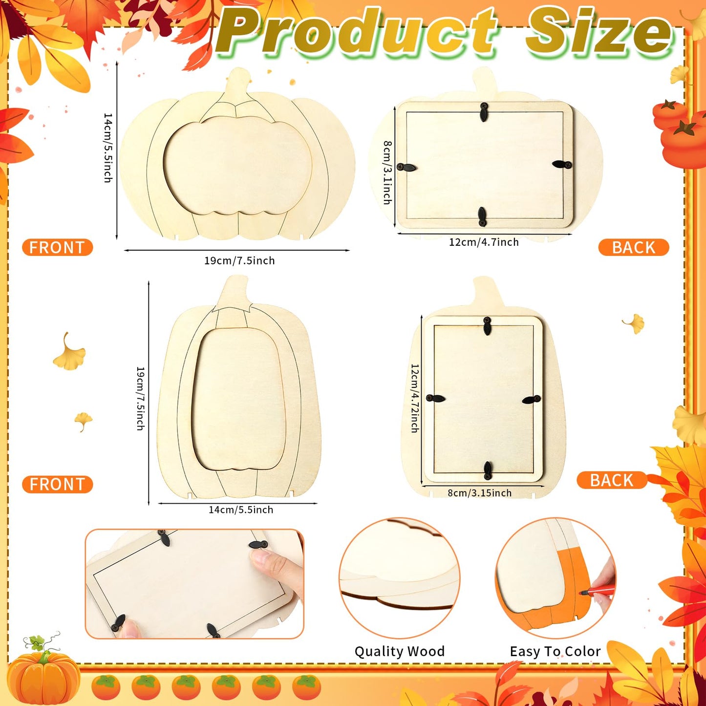 Geelin 24 Pack Wooden Pumpkin Picture Frame DIY Crafts 5.5x7.48 inches