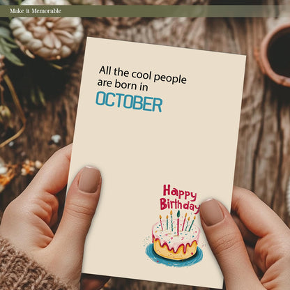 MOSSSH October Birthday Cards with Envelope Sticker Black Letter Print