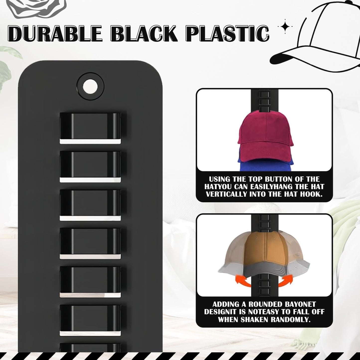 Generic Wall Mounted Hat Rack 2 Pack Adhesive Screw Mount Multilayer Cap Holder