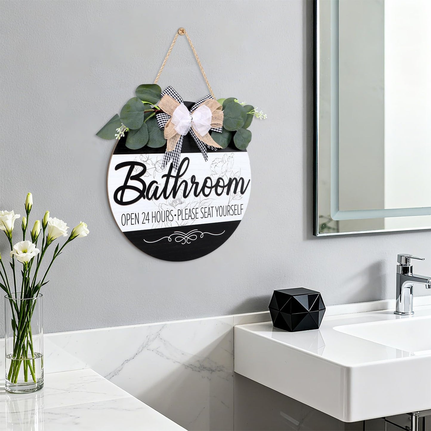 CHDITB Summer Bathroom Wooden Sign Tropical Palm Tree 11.4x11.4 in Portrait