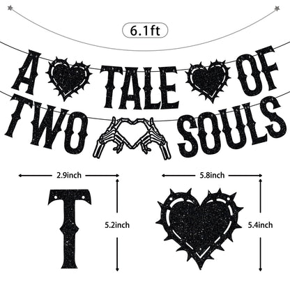 LOVELY BITON A Tale of Two Souls Halloween Wedding Banner Black Paper