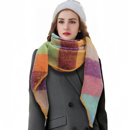 Wander Agio Women Shawl Winter Wrap Cashmere Plaid Scarf Yellow Blue Pink 6