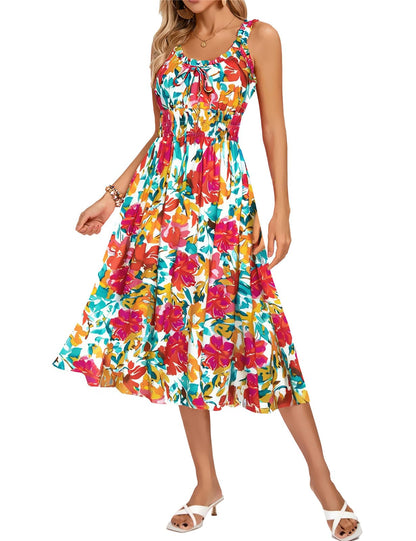 Kate Kasin Womens Floral Wedding Guest Dress Sleeveless Blue Leaves Size M