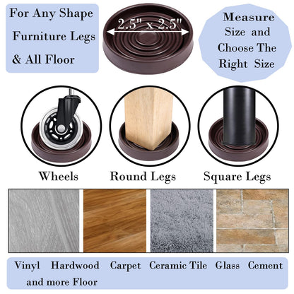 Fursafe&Q Rubber Caster Cups Non Slip Furniture Pads 3" Round 4 Pack Brown