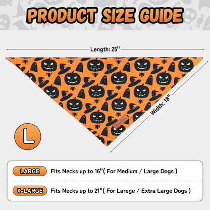 Awumbuk Halloween Dog Bandanas 2 Pack Reversible Pumpkin Spider Web Black