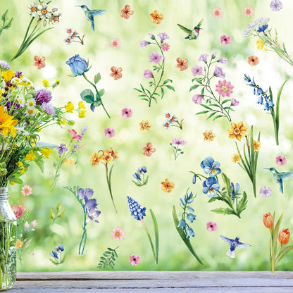 Aryroi Spring Flower Window Sticker Floral Decals Green 12.2x1.3 inch