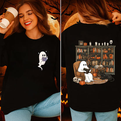 sidupili Halloween Sweatshirt Ghost Reading Books Pullover P4 Size M