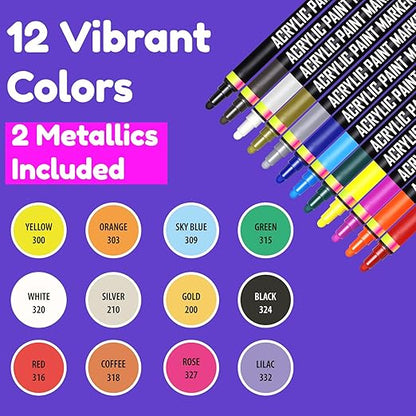 Artin-X DIY Acrylic Slides Gold with 12 Dual Tip Paint Markers