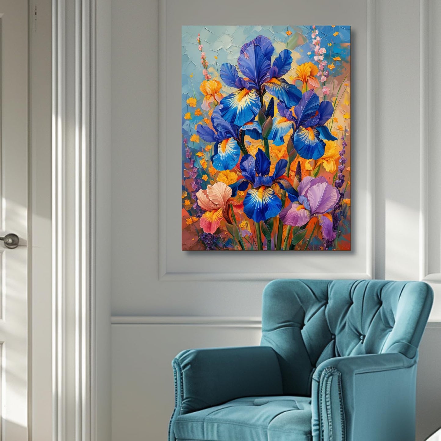 HTTART Blue Iris Flower Oil Painting Wall Art Van Gogh Style 12x16 Set of 3