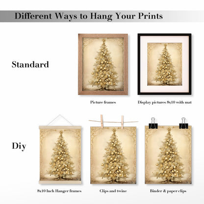 JXREQ Vintage Christmas Wall Art Prints 8x10 Snowman Tree Set of 4 Unframed