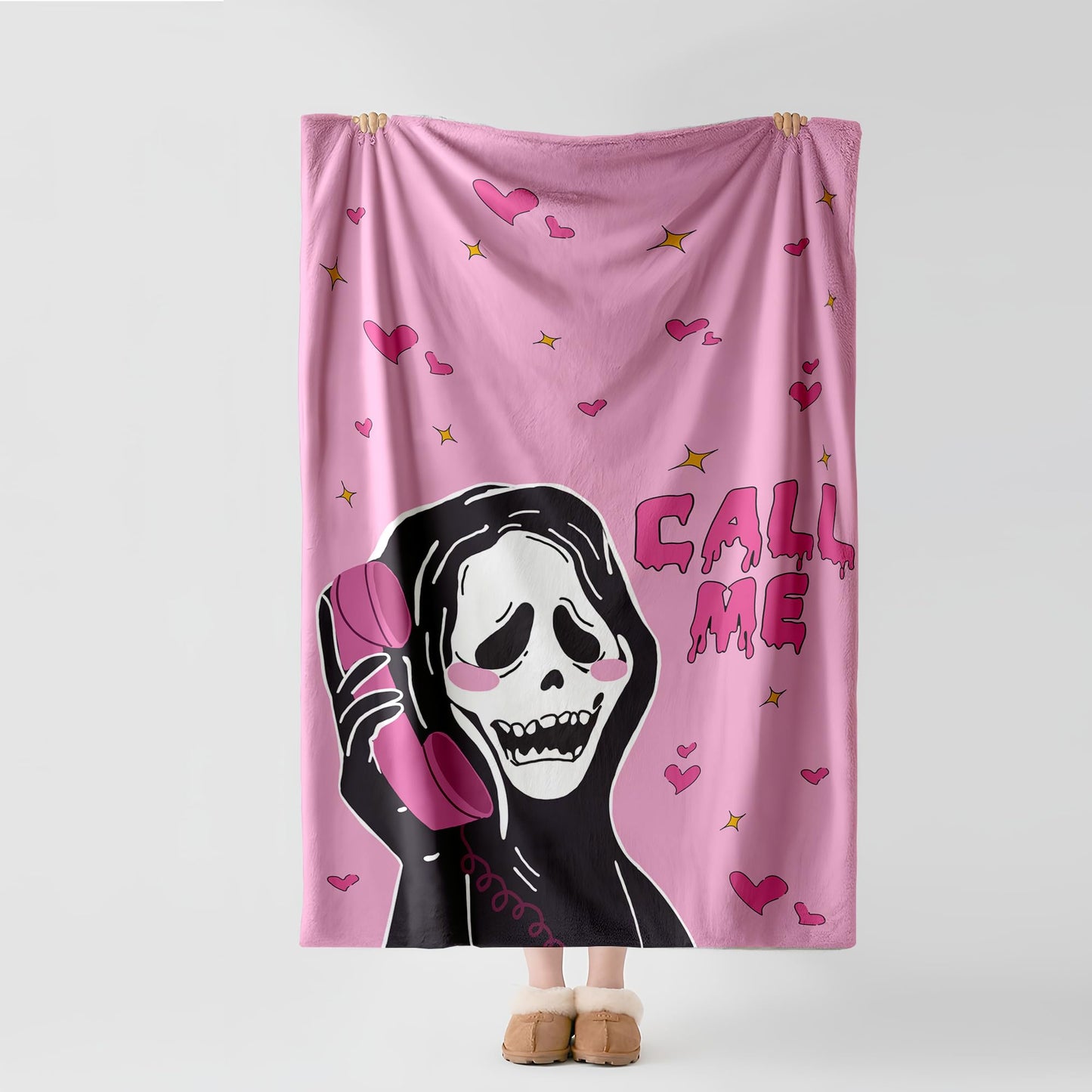 LOSIVISHE Halloween Flannel Throw Blanket Pink Ghost Pattern 50x70 in