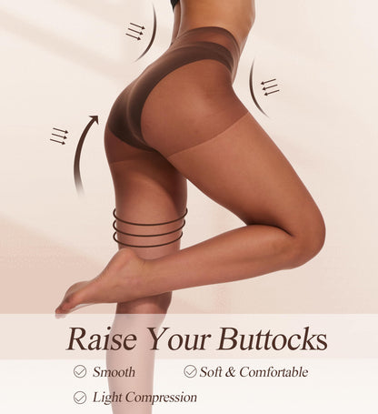 DUCMODA 3 Pairs Women's Sheer High Waist Tights 15D Cedar Brown Size S
