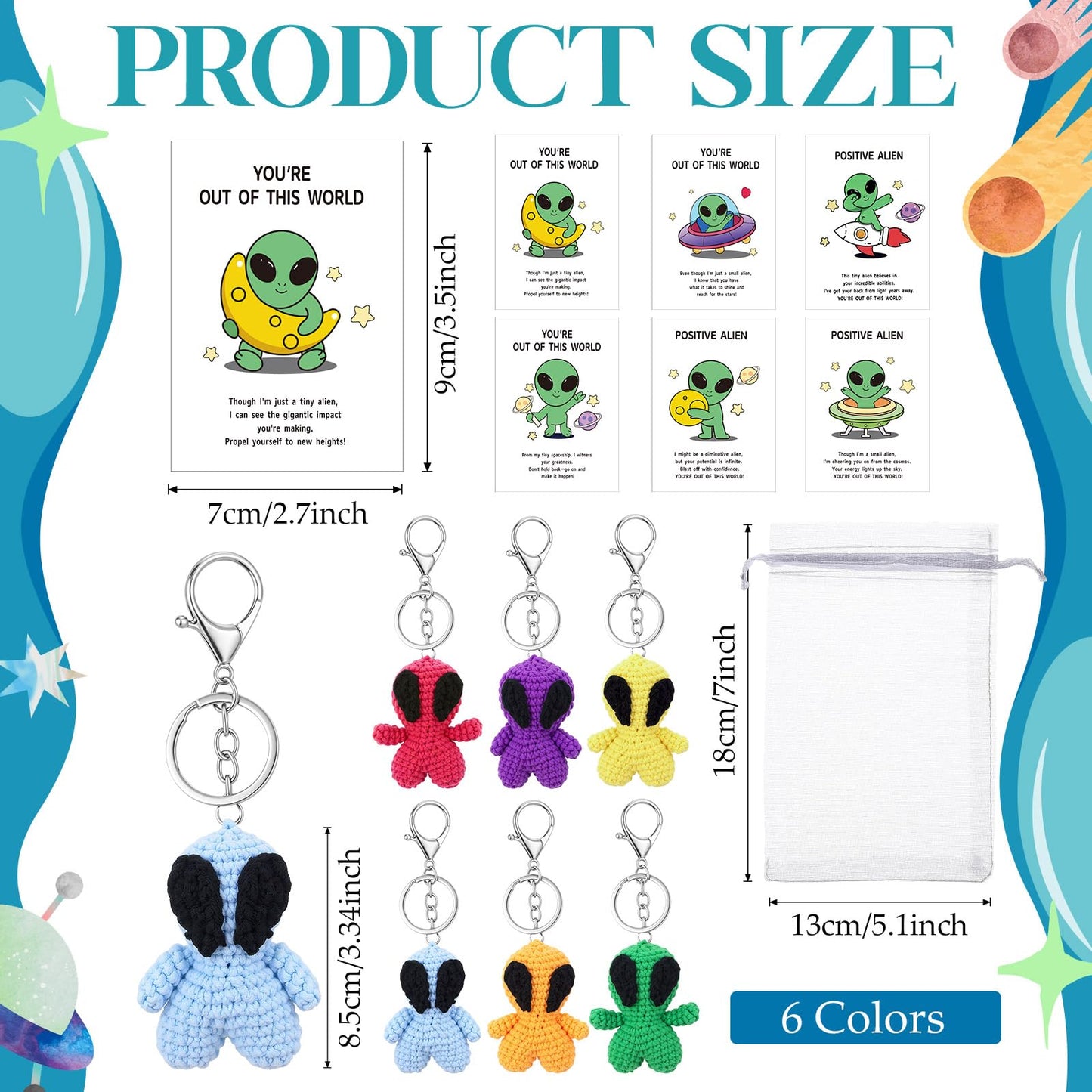 VioraWhite 6 Pcs Crochet Alien Keychain Set Colorful Space Yarn Gift