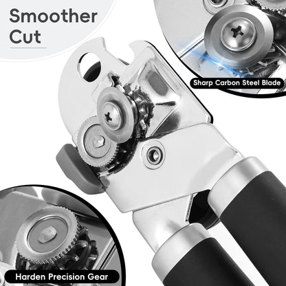 UHIYEE Manual Can Opener Heavy Duty Sharp Blade Soft Handle Black