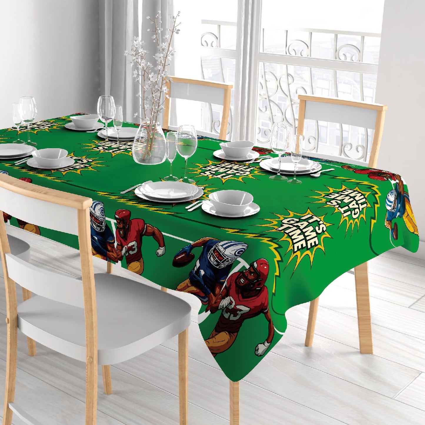 Bambluby Football Party Tablecloth 3 Pack 108x54in Comic Style Disposable