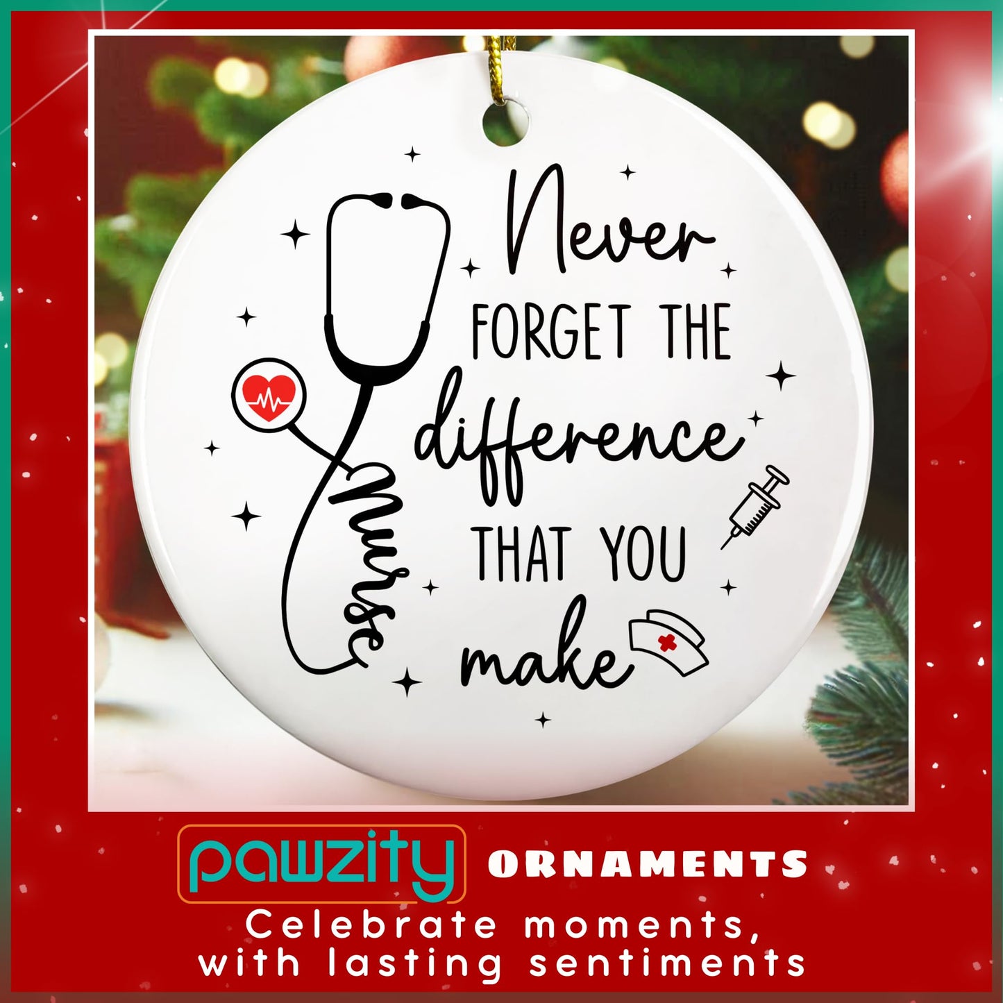 Pawzity Nurse Christmas Ornament Ceramic Gift for Women Nurses RN