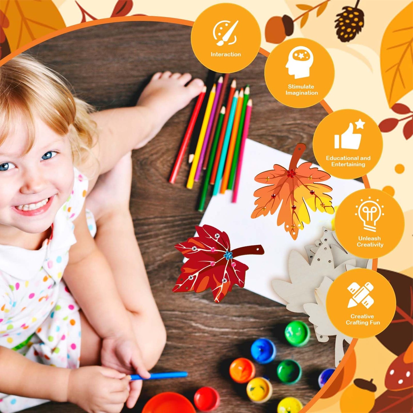 SRIZIAN 9 Pack Maple Leaf Wind Chimes Kit DIY Wood Crafts Kids Autumn Party