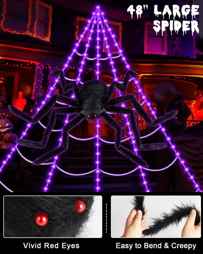 ECOHDT Brighter Spider Webs Halloween Lights 250 Purple LED 16.4Ft 8 Modes