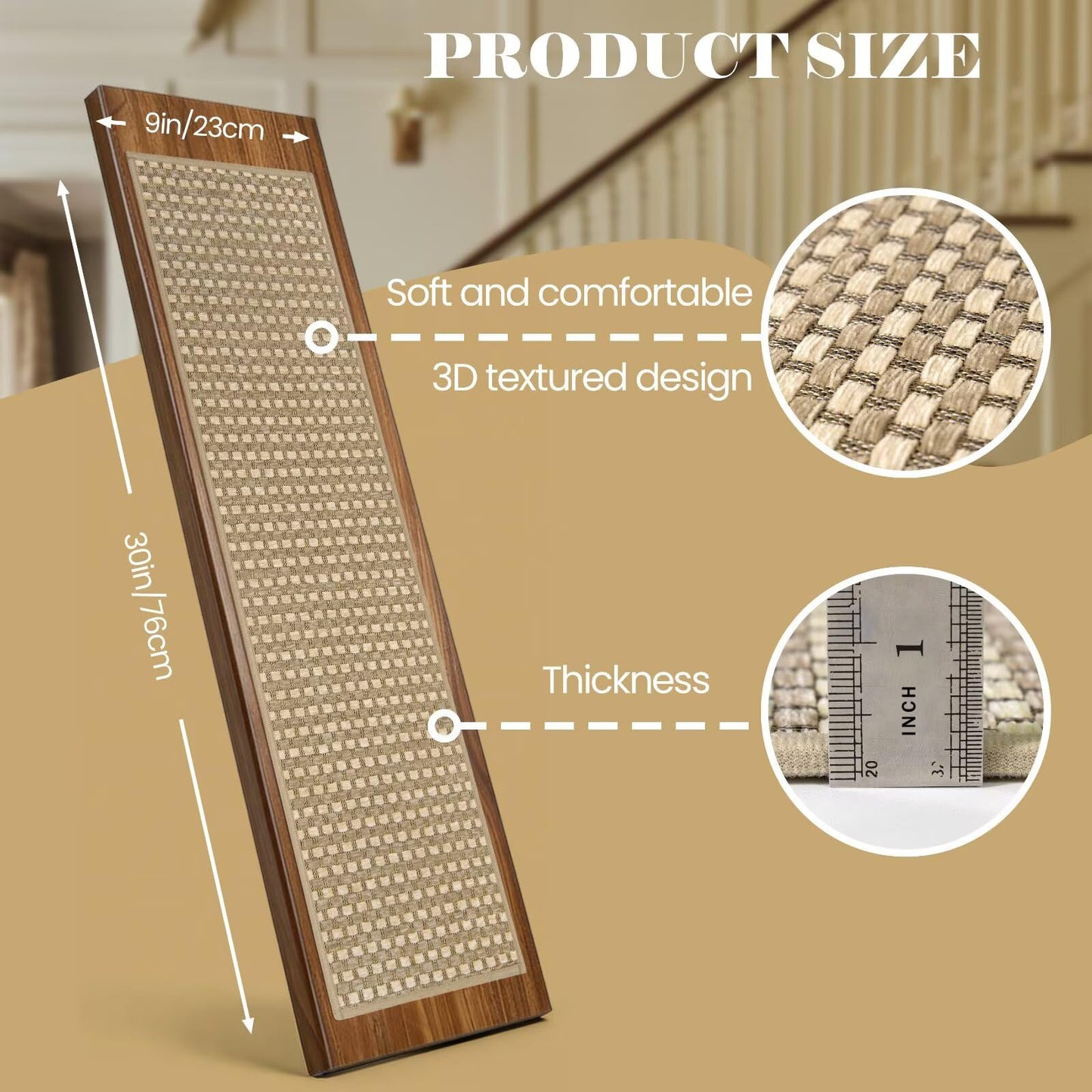 DEXDE 4-Pack Non-Slip Chenille Linen Stair Treads 9x30 Beige