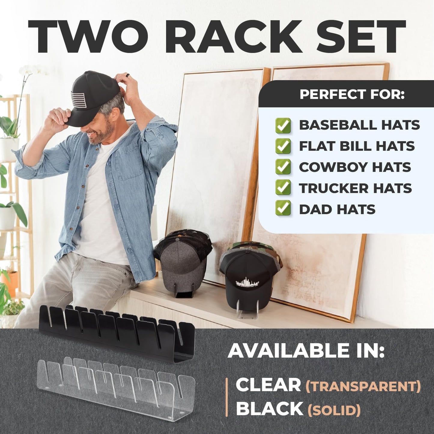 LOS ANGELES HAT CO INC Baseball Hat Organizer 14 Caps 2 Pcs Black