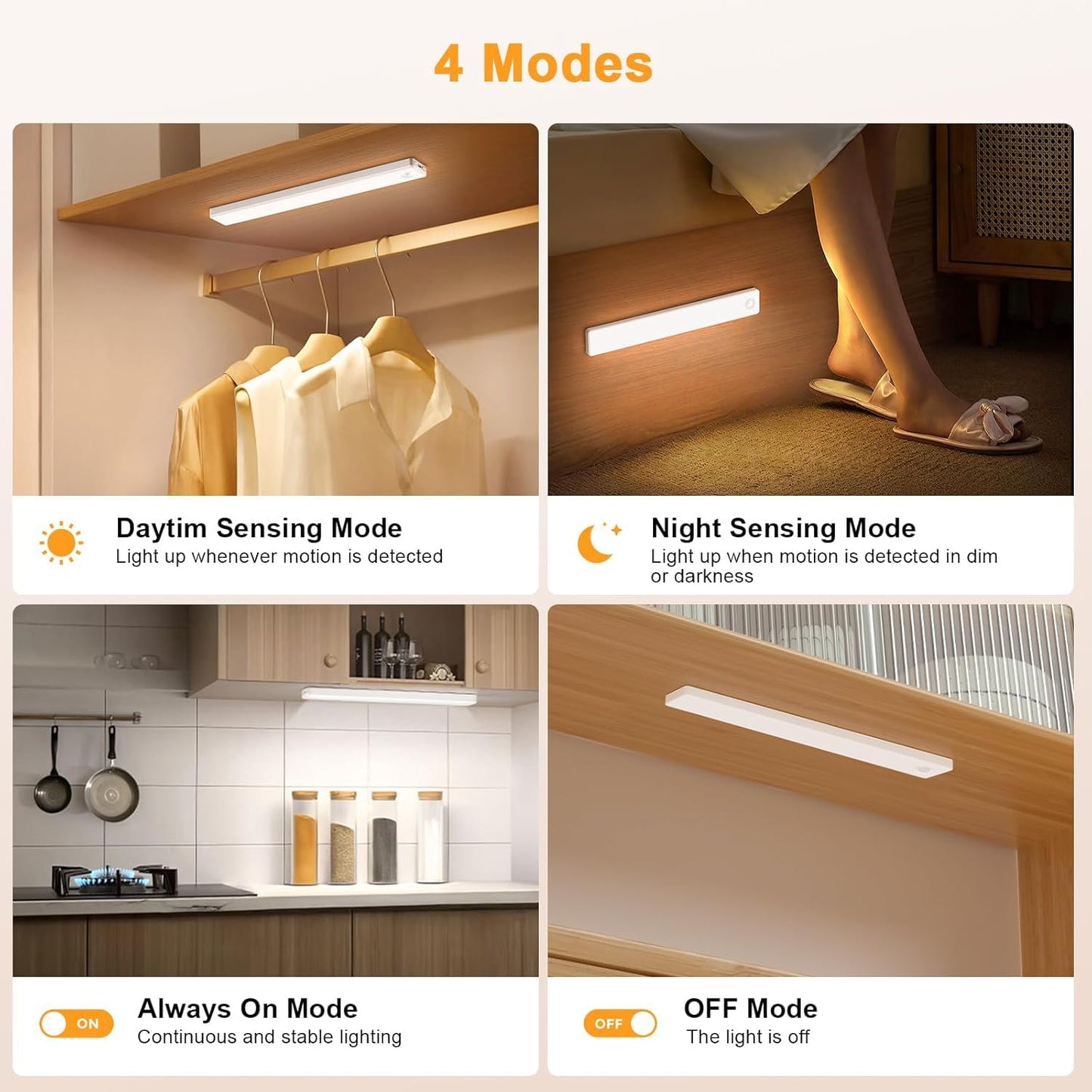 Auxoda Under Cabinet Lighting USB Rechargeable Motion Sensor White 1-Pack