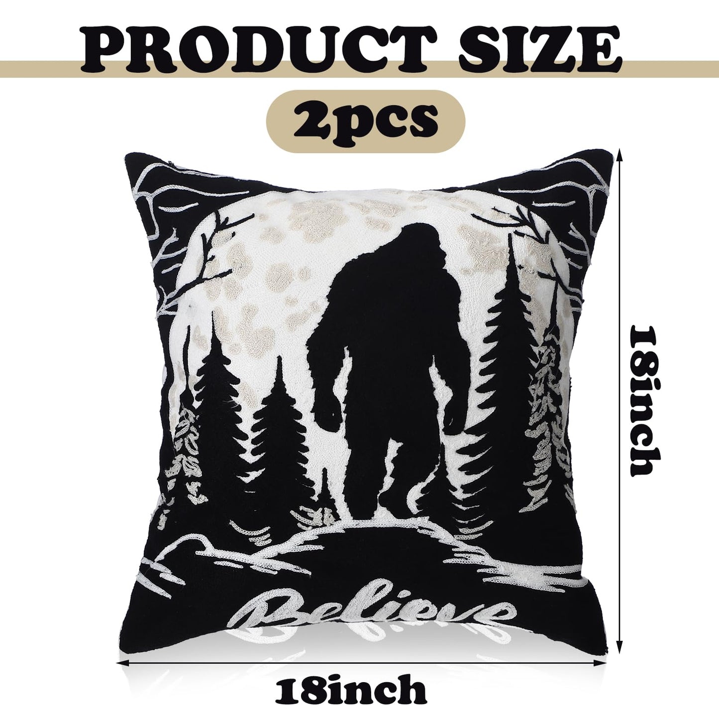 Burbell Bigfoot Christmas Pillow Covers Set of 2 Black 18x18