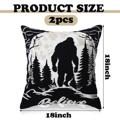 Burbell Bigfoot Christmas Pillow Covers Set of 2 Black 18x18