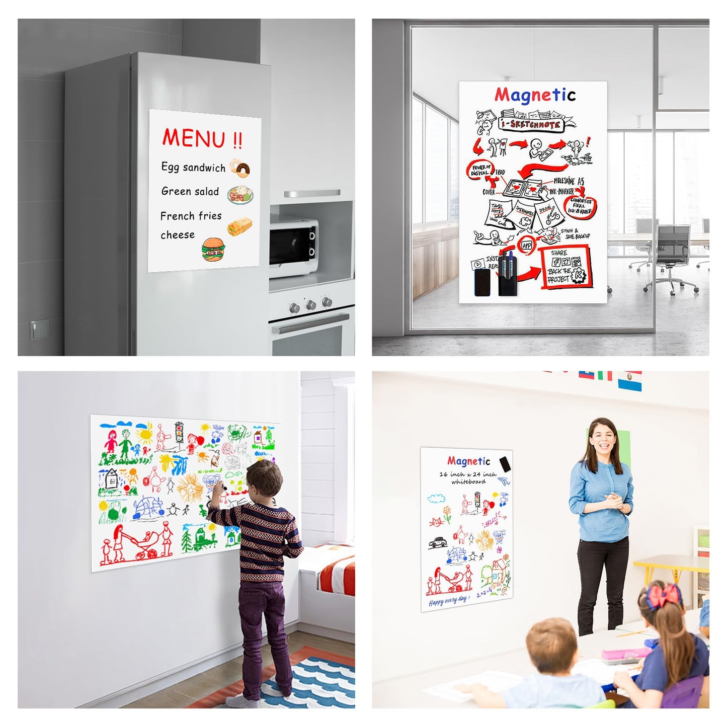 JINGZHAN Self Adhesive Magnetic Sheet 12x17 White 2 Pack Dry Erase Board