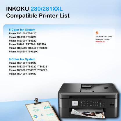 INKOKU Compatible Canon PGI-280XXL CLI-281XXL Ink Cartridges 5 Pack