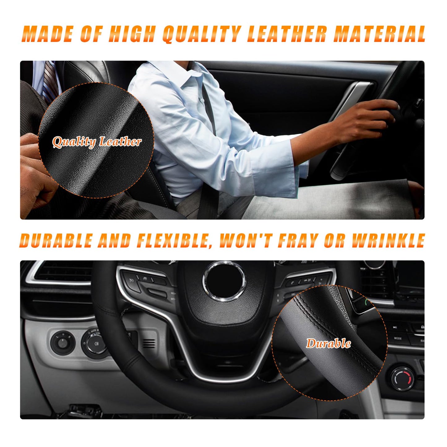 Ziciner Steering Wheel Cover Soft Leather Durable Universal 14.5-15in Gray