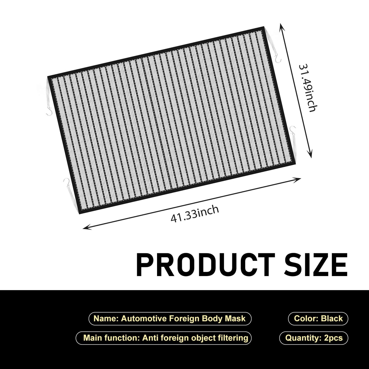 Downhill Front Hood Grille Protection Mesh 2PCS 41.33x31.49in Black