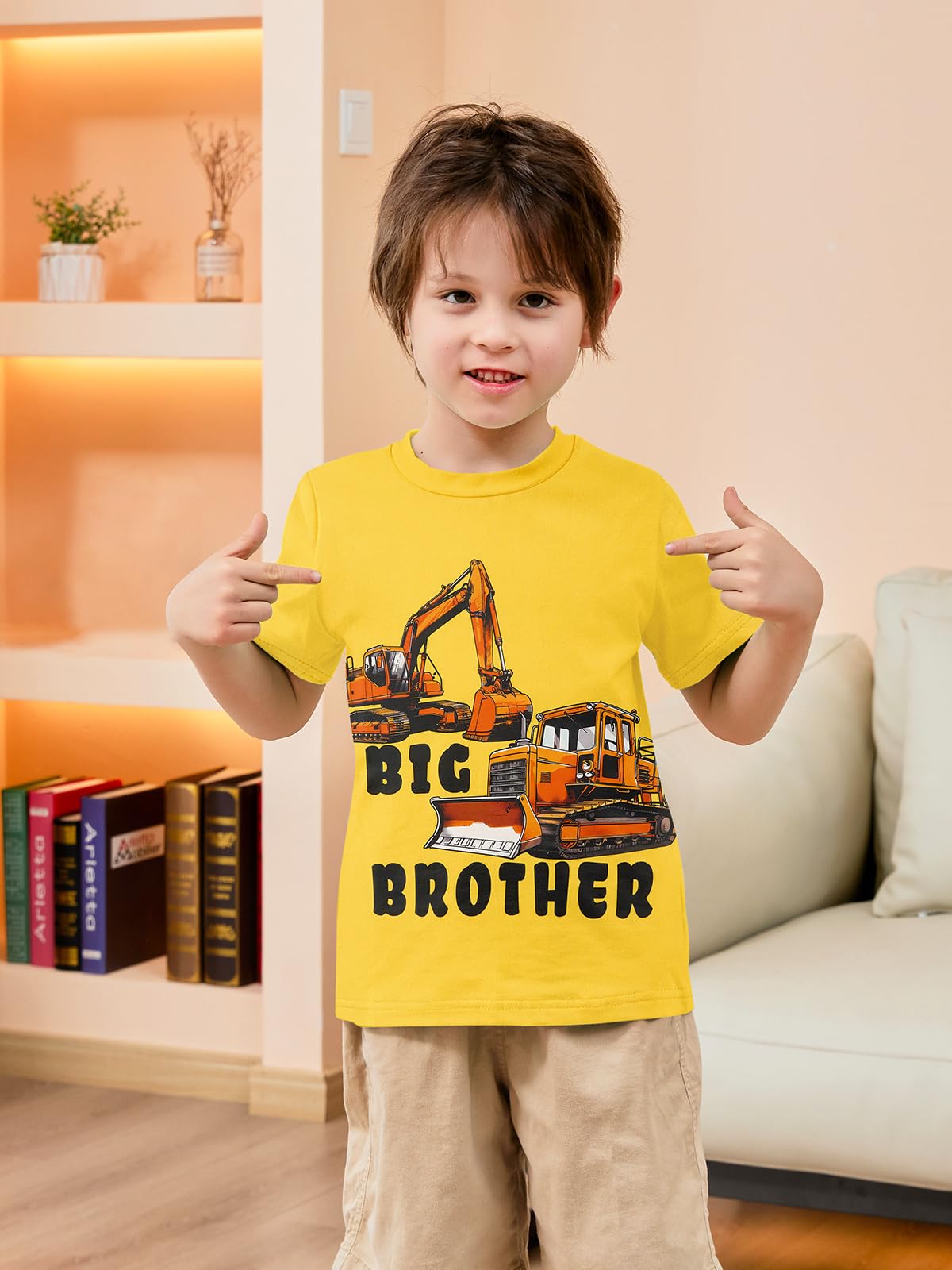 Funnycokid Big Brother Bulldozers Excavator Toddler Shirt Yellow Size 2-3T