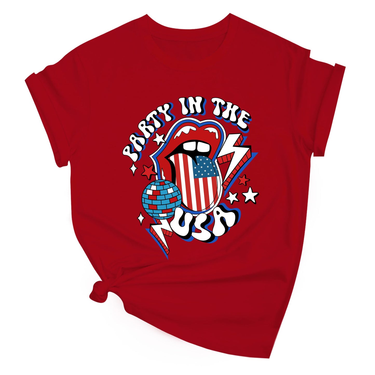 Solatria 4th of July Shirts Women USA Flag Cotton Crew Neck Red XL