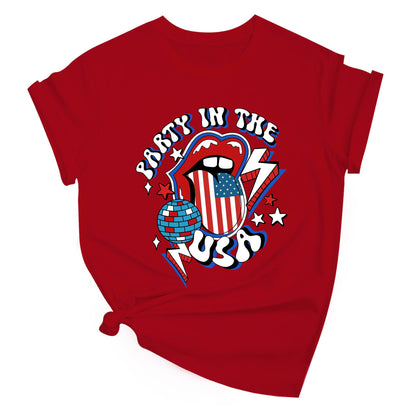 Solatria 4th of July Shirts Women USA Flag Cotton Crew Neck Red XL