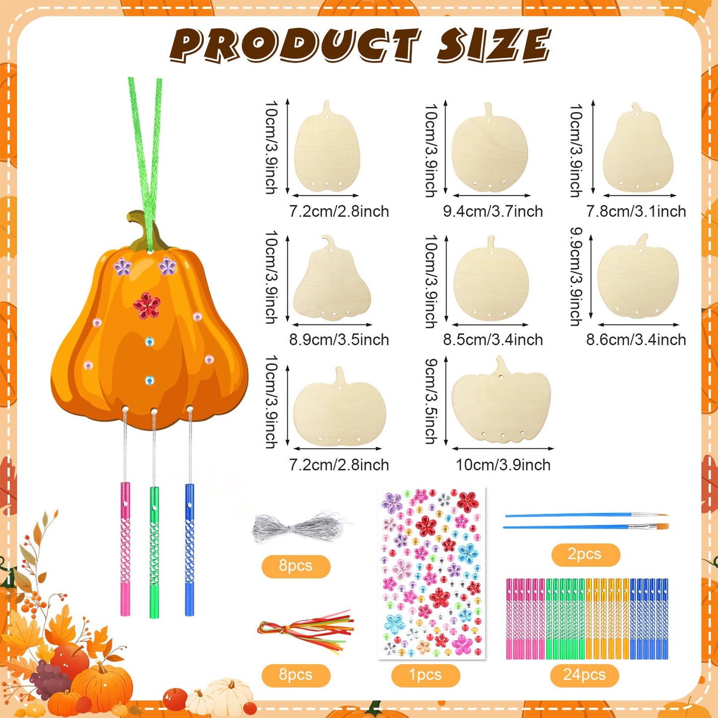 SRIZIAN Pumpkin Wind Chimes Kit DIY Wood Crafts Kids Autumn Party 8 Pack