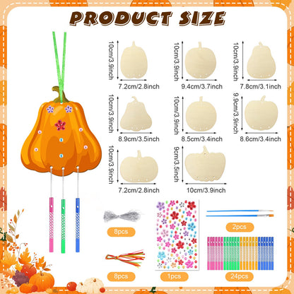 SRIZIAN Pumpkin Wind Chimes Kit DIY Wood Crafts Kids Autumn Party 8 Pack