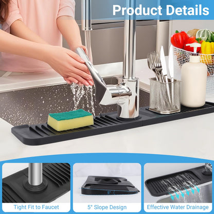 AIZOE Silicone Sink Splash Guard Faucet Mat 23.6in Black Kitchen Bathroom