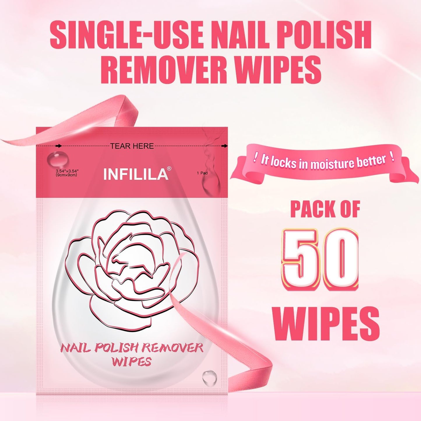 BestBy10/26 NXJ INFILILA Nail Polish Remover Pads Big Size 50 PCS