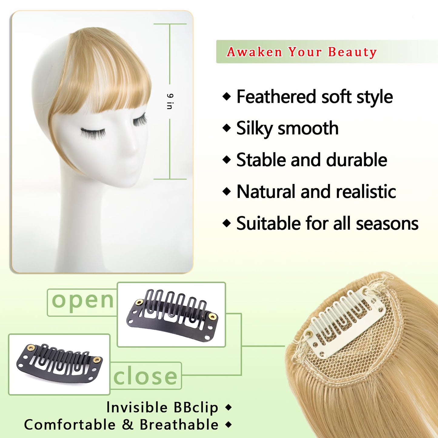 Maforsoon Clip in Bangs Fake Bangs for Women Medium Yellow Straight Hair
