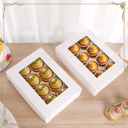 JCD 12pcs Cake Boxes 14x10x4in White Bakery Window Quarter Sheet