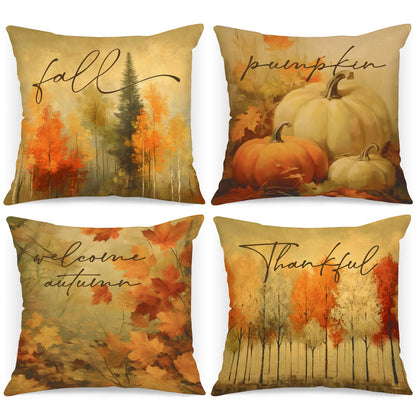 Benjia 20x20 Throw Pillow Covers Set of 4 Watercolor Forest Pumpkin Autumn