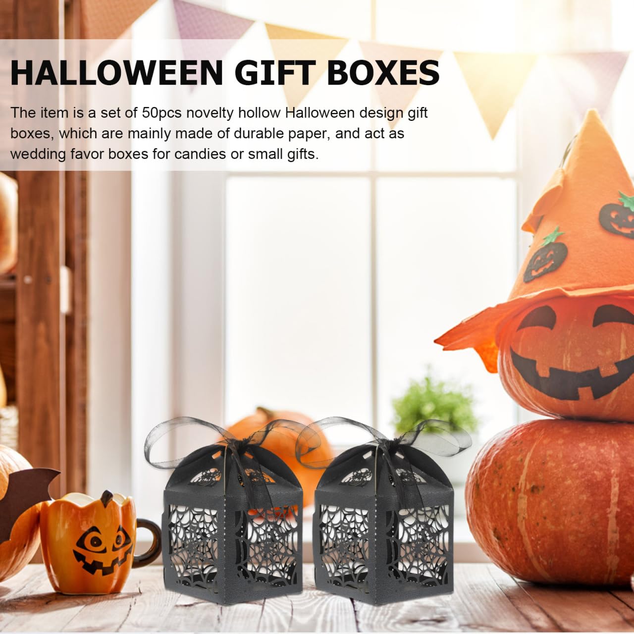 BESTOYARD Halloween Hollow Die-Cut Candy Boxes Black 8.27x4.53in 50pcs